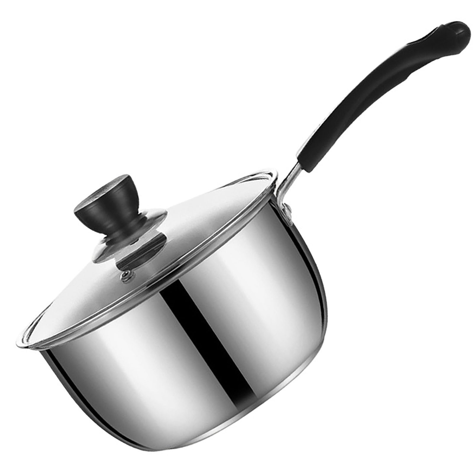 Stainless Steel Thin Saucepan, 1.3 Quart Long Handle Milk Pot with Lid for Warming, Cooking and Boiling Milk, Spaghetti, Soup in Kitchen and Outdoor