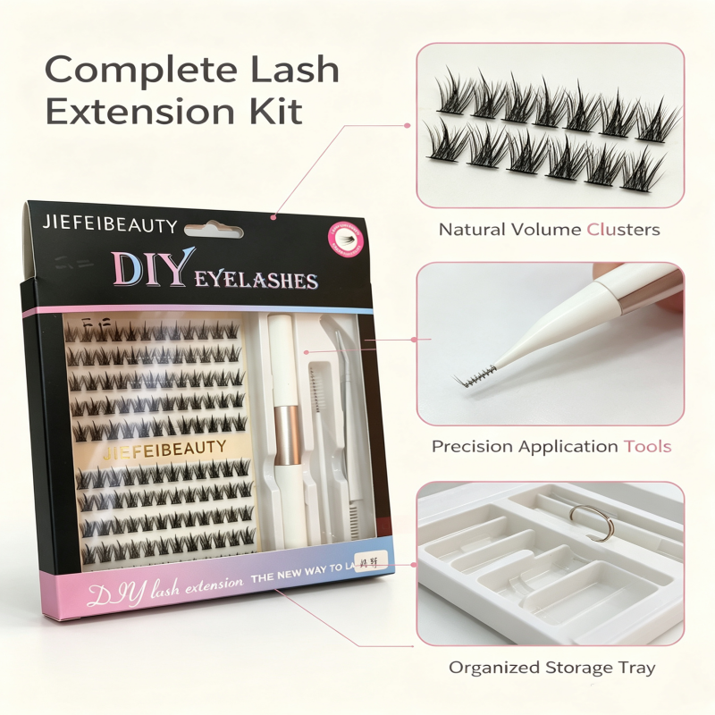 AOYASIYUE DIY Lash Extension Kit, Cluster Individual Eyelashes Set with Lash Bond Seal Tweezers, Natural Volume False Eyelashes for Home Self‑Application view 2