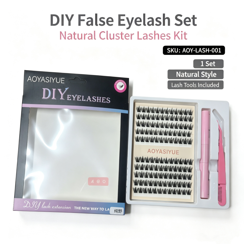 AOYASIYUE DIY Lash Extension Kit, Cluster Individual Eyelashes Set with Lash Bond Seal Tweezers, Natural Volume False Eyelashes for Home Self‑Application view 5