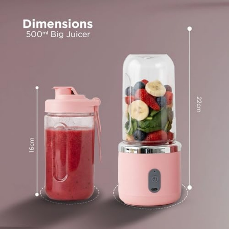 Portable Blender, Personal Blenders for Shakes and Smoothies, 400ML USB Rchargeable Fruit Veggie Juicer Cup With 6 Blades and Travel Lid, Blender for Travel Gym Kitchen