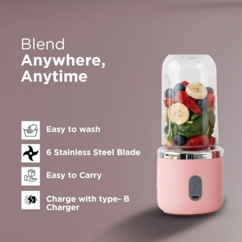 Portable Blender, Personal Blenders for Shakes and Smoothies, 400ML USB Rchargeable Fruit Veggie Juicer Cup With 6 Blades and Travel Lid, Blender for Travel Gym Kitchen