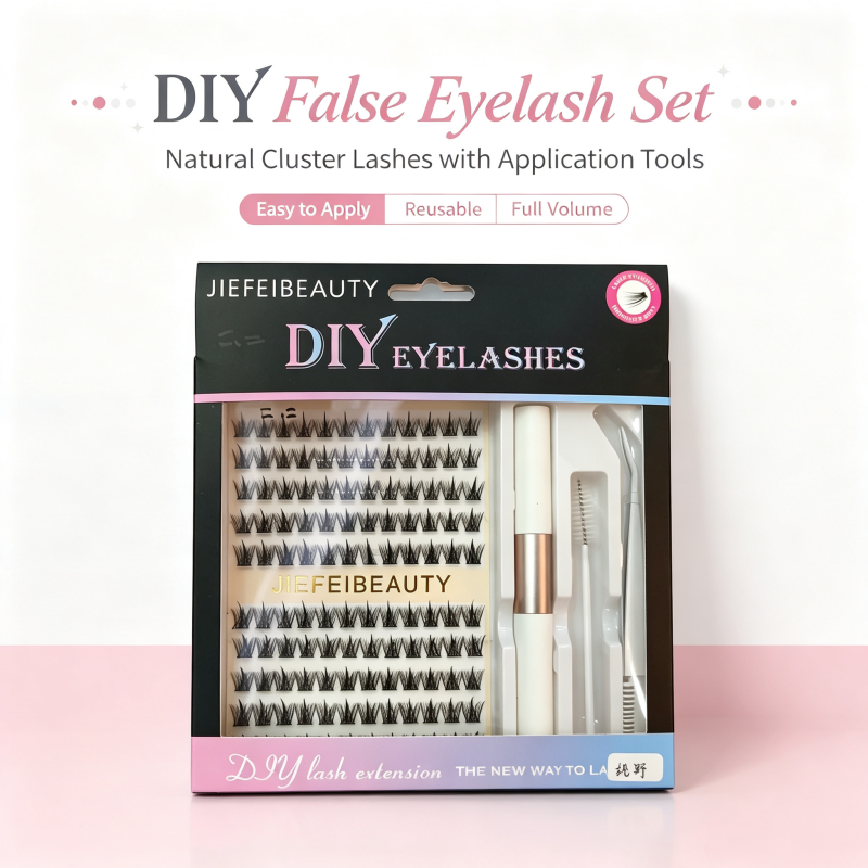 AOYASIYUE DIY Lash Extension Kit, Cluster Individual Eyelashes Set with Lash Bond Seal Tweezers, Natural Volume False Eyelashes for Home Self‑Application