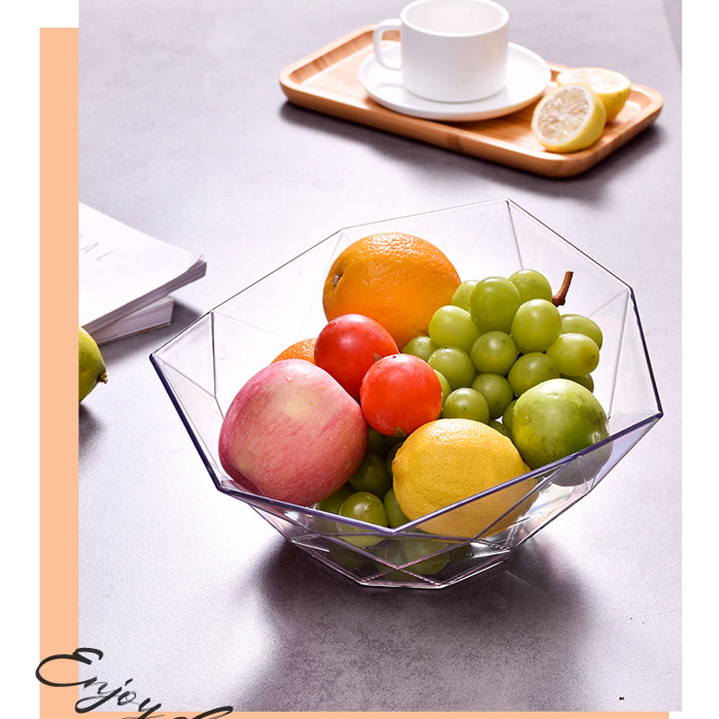 Diamond Shaped Plastic Fruit Bowl, Clear PET Decorative Fruit Tray, Multipurpose Snack Candy Storage Bowl for Kitchen Countertop Living Room Table Home Decor