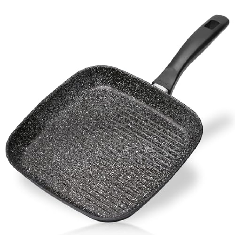 Aluminium Square Grill Pan, 26 x 26 cm, Non-Stick Coating Square Grill Baking Pan Striped Steak Frying Pan Kitchenware Cooking Tool