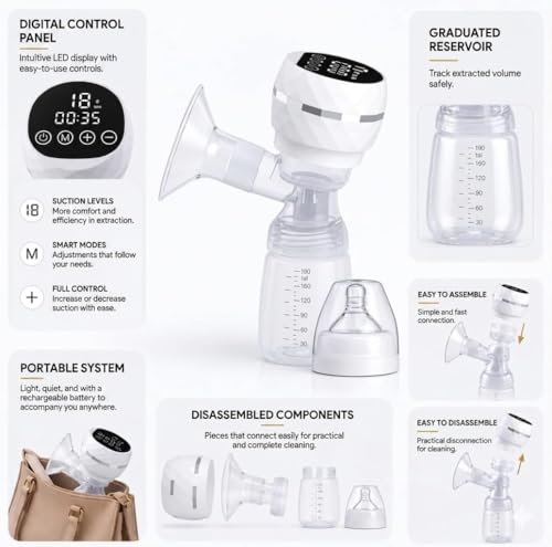 Rechargeable Breast Pump Electric with Digital Display, BPA-Free Breast Milk Extractor, Adjustable Suction Control, Anti-Backflow Protection, Portable Nursing Pump