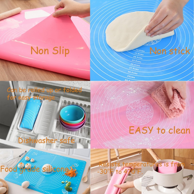 Silicone Baking Mat with Measurements, Non-Slip Non Stick Pastry Mat Sheetfor for Dough,Pastry, Bread, Cookies, Pizza, Fondant, Pasta