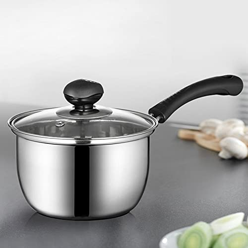 Stainless Steel Thin Saucepan, 1.3 Quart Long Handle Milk Pot with Lid for Warming, Cooking and Boiling Milk, Spaghetti, Soup in Kitchen and Outdoor
