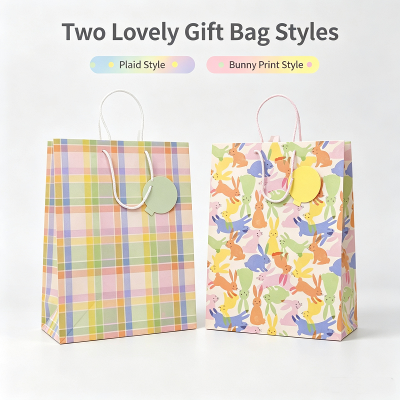 Retro Plaid Paper Gift Bag With Handle & Tag, Luxury Portable Gift Tote for Birthday Wedding Holiday Party Present Packaging