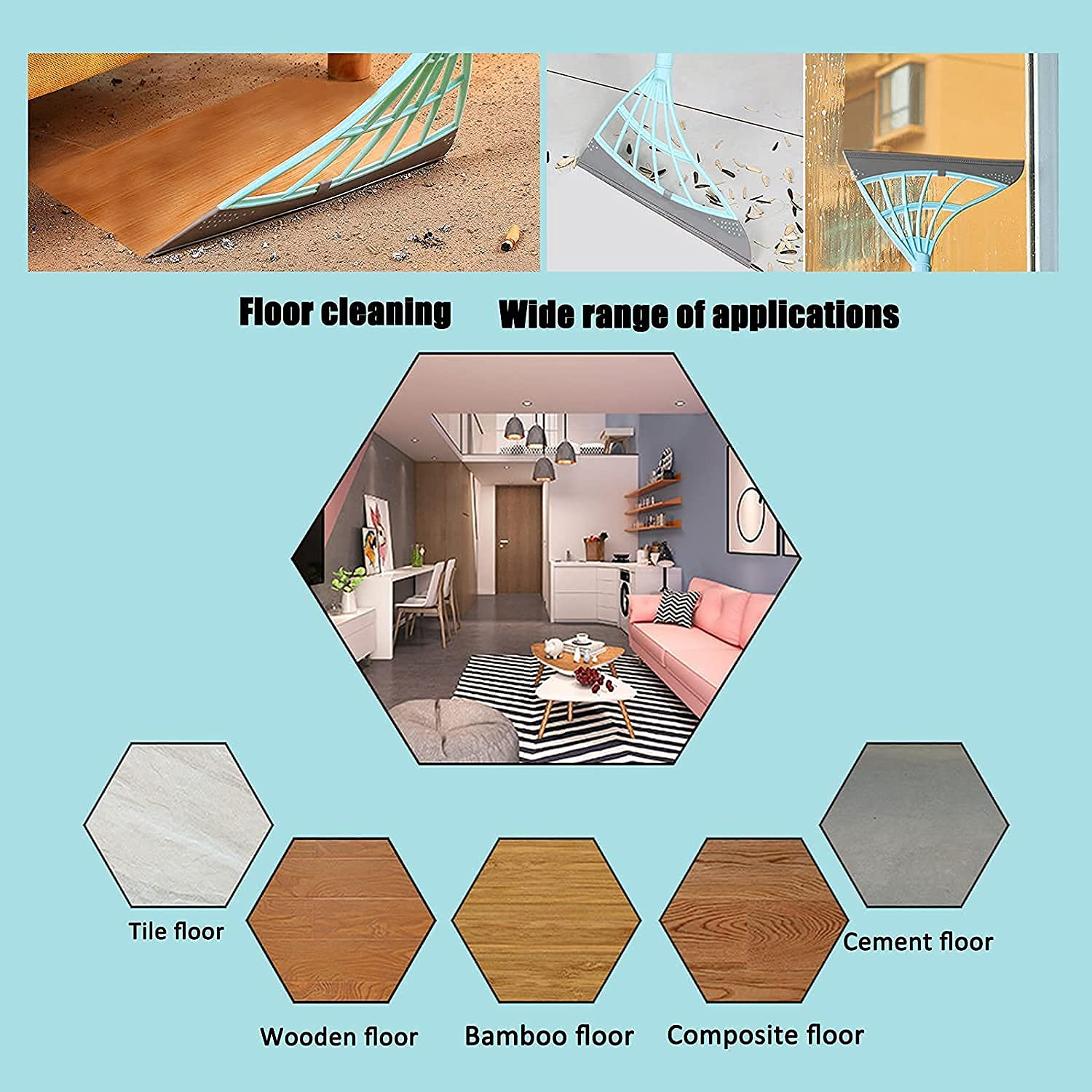 Wiper Multifunction Magic Broom, 2-in-1 Universal Wiping Sweeper Silicone Broom with Scraper, Bathroom Wiper Broom is Used for Tiles, Glass, Wiper, Hardwood Floor