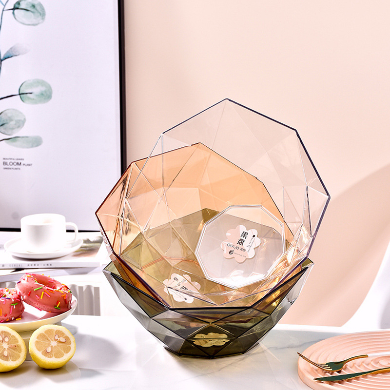 Diamond Shaped Plastic Fruit Bowl, Clear PET Decorative Fruit Tray, Multipurpose Snack Candy Storage Bowl for Kitchen Countertop Living Room Table Home Decor