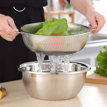 6 Piece Multipurpose Colander Strainer Basket for Rice, Fruits, Vegetables, Pasta & Grains| Stainless Steel Rice Washing Bowl with Dual Side Handles  | Food Grade Kitchen Drain Basket
