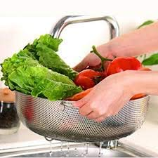6 Piece Multipurpose Colander Strainer Basket for Rice, Fruits, Vegetables, Pasta & Grains| Stainless Steel Rice Washing Bowl with Dual Side Handles  | Food Grade Kitchen Drain Basket
