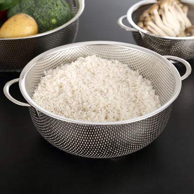 6 Piece Multipurpose Colander Strainer Basket for Rice, Fruits, Vegetables, Pasta & Grains| Stainless Steel Rice Washing Bowl with Dual Side Handles  | Food Grade Kitchen Drain Basket