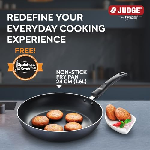 24Cm Everyday Non-Stick Fry Pan (Aluminium) |Low Oil Cooking | Easy to Clean |Cool Touch Handle, Black  Ergonomic Handle, Round, Kitchen Cookware