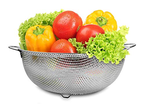 6 Piece Multipurpose Colander Strainer Basket for Rice, Fruits, Vegetables, Pasta & Grains| Stainless Steel Rice Washing Bowl with Dual Side Handles  | Food Grade Kitchen Drain Basket