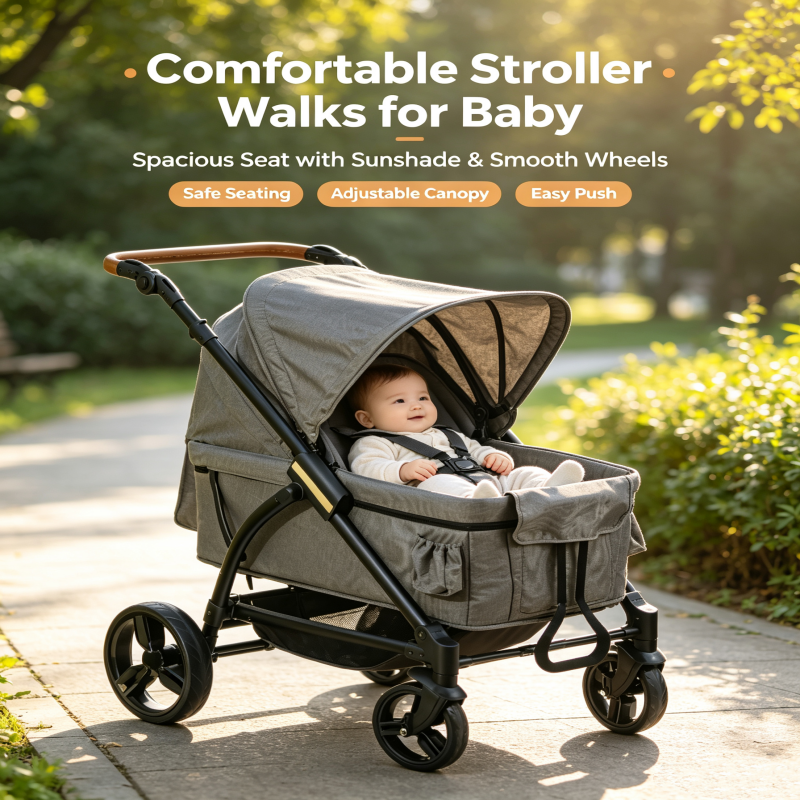 Foldable Baby Wagon Stroller, Large Space Toddler Camping Stroller with Adjustable Canopy, 4 Universal Wheels Heavy Duty Kids Cart for Outdoor Travel Beach