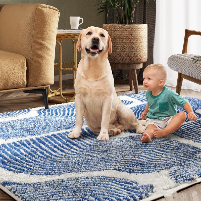 Modern Area Rugs for Living Room, Abstract Non-Slip Washable Rugs, Minimalist Wave Striped Neutral Boys Girl Nursery Area Rug for Bedroom, Carpet for Playroom Office 6*9ft(183*274cm)