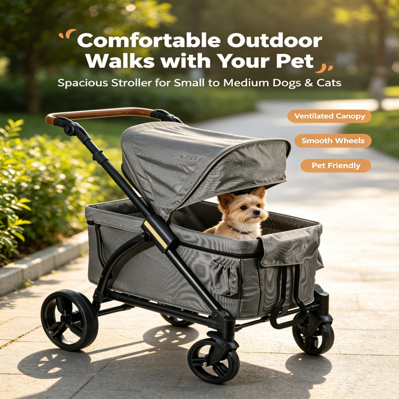Foldable Baby Wagon Stroller, Large Space Toddler Camping Stroller with Adjustable Canopy, 4 Universal Wheels Heavy Duty Kids Cart for Outdoor Travel Beach