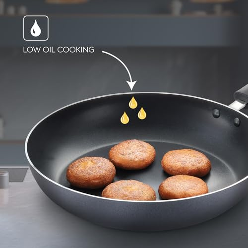 24Cm Everyday Non-Stick Fry Pan (Aluminium) |Low Oil Cooking | Easy to Clean |Cool Touch Handle, Black  Ergonomic Handle, Round, Kitchen Cookware