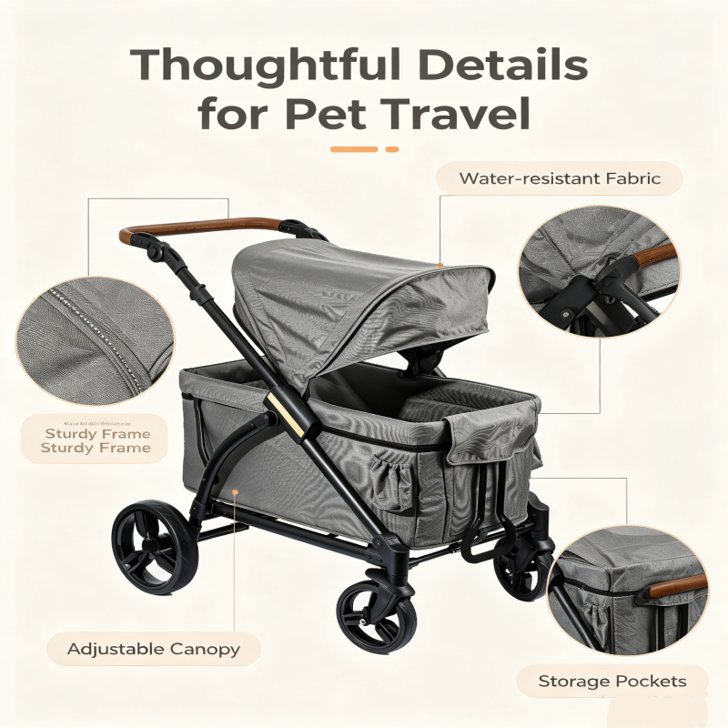 Foldable Baby Wagon Stroller, Large Space Toddler Camping Stroller with Adjustable Canopy, 4 Universal Wheels Heavy Duty Kids Cart for Outdoor Travel Beach