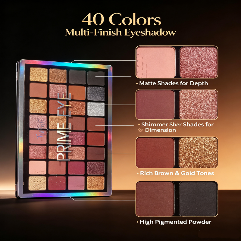 TikPop Prime Eye 40 Colors Eyeshadow Palette, Matte Shimmer Glitter Eyeshadow Powder, Highly Pigmented Long Lasting Eye Makeup Cosmetic for Daily Party Use
