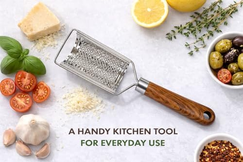 Stainless Steel Handheld Drum Grater with Wooden Handle – Multipurpose Cheese & Vegetable Grater | Manual Kitchen Grating Tool for Potato, Carrot, Ginger & More