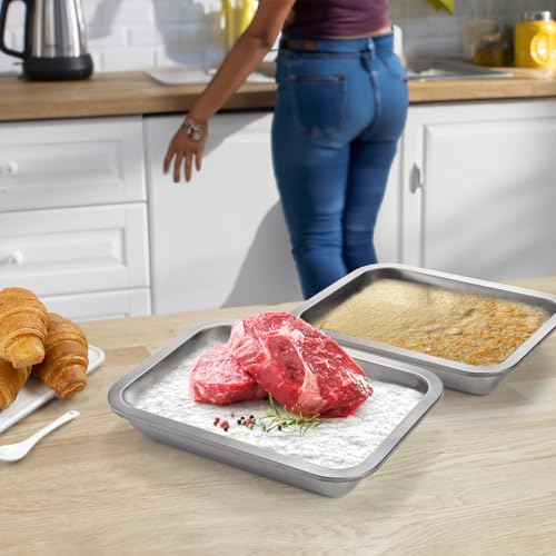 Breading Trays, Stainless Steel Serving Tray  Large Deep Breading Pan Food Prep Trays for Breadcrumb Dishes, Schnitzel, Fish