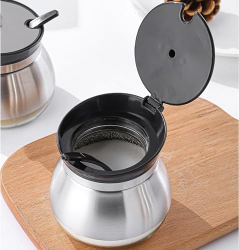 Kitchen Household Salt Sugar Pepper Chili Pot Durable Spice Seasoning Condiment Bottle Glass  Moisture-Proof Jar With Spoon Pack of 3