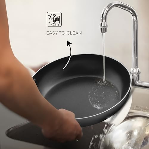 24Cm Everyday Non-Stick Fry Pan (Aluminium) |Low Oil Cooking | Easy to Clean |Cool Touch Handle, Black  Ergonomic Handle, Round, Kitchen Cookware