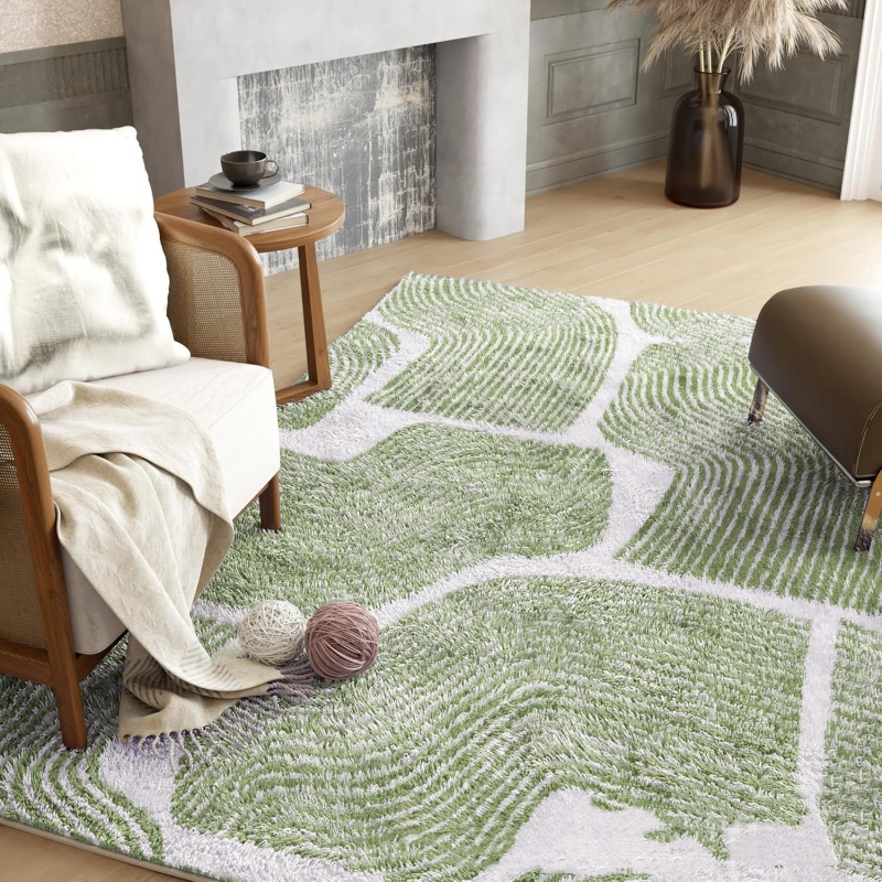 Modern Area Rugs for Living Room, Abstract Non-Slip Washable Rugs, Minimalist Wave Striped Neutral Boys Girl Nursery Area Rug for Bedroom, Carpet for Playroom Office 6*9ft(183*274cm)