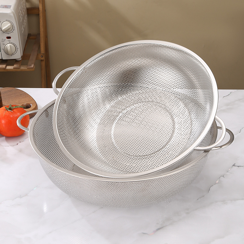 6 Piece Multipurpose Colander Strainer Basket for Rice, Fruits, Vegetables, Pasta & Grains| Stainless Steel Rice Washing Bowl with Dual Side Handles  | Food Grade Kitchen Drain Basket