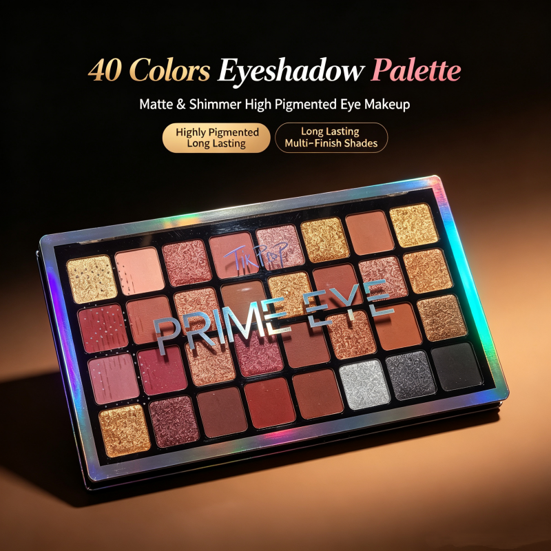 TikPop Prime Eye 40 Colors Eyeshadow Palette, Matte Shimmer Glitter Eyeshadow Powder, Highly Pigmented Long Lasting Eye Makeup Cosmetic for Daily Party Use