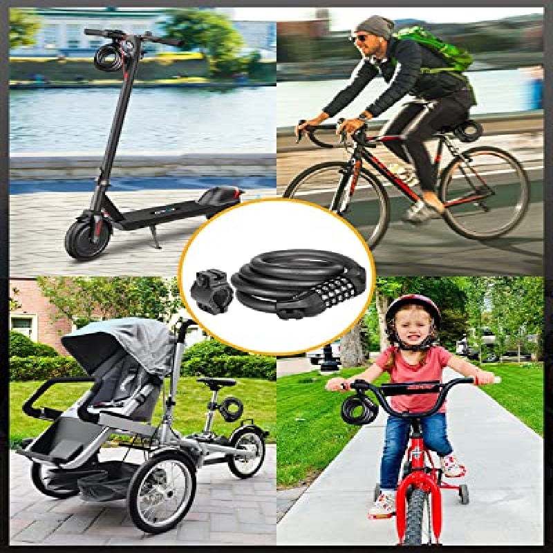 5-Dial Resettable Bicycle Lock -  Anti-Cut Cable Lock with Combination Code | Lightweight Security Chain for Mountain Bikes, E-Bikes, Scooters