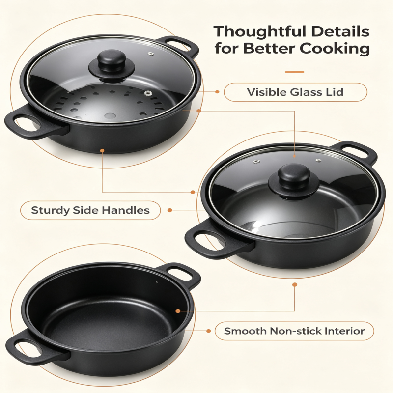5Pcs Non‑Stick Cookware Set, Black Cooking Pot Set with Tempered Glass Lids, Multi‑Size Stock Pot for Home Kitchen Gas Stove Cooking （The dimensions are respectively 18cm，20cm，22cm，24cm，26cm.）