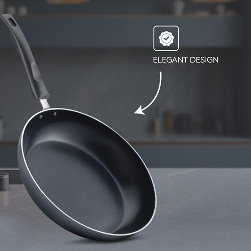 24Cm Everyday Non-Stick Fry Pan (Aluminium) |Low Oil Cooking | Easy to Clean |Cool Touch Handle, Black  Ergonomic Handle, Round, Kitchen Cookware