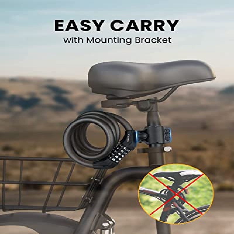 5-Dial Resettable Bicycle Lock -  Anti-Cut Cable Lock with Combination Code | Lightweight Security Chain for Mountain Bikes, E-Bikes, Scooters