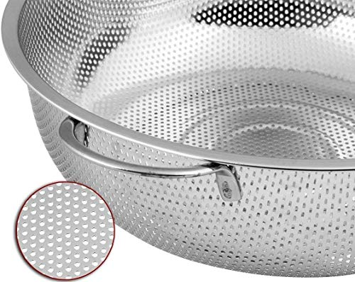 6 Piece Multipurpose Colander Strainer Basket for Rice, Fruits, Vegetables, Pasta & Grains| Stainless Steel Rice Washing Bowl with Dual Side Handles  | Food Grade Kitchen Drain Basket
