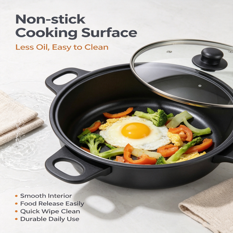 5Pcs Non‑Stick Cookware Set, Black Cooking Pot Set with Tempered Glass Lids, Multi‑Size Stock Pot for Home Kitchen Gas Stove Cooking （The dimensions are respectively 18cm，20cm，22cm，24cm，26cm.）