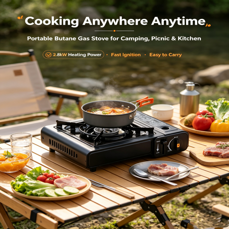 Portable Gas Stove Single Burner Butane Gas Cooker, Outdoor Camping Portable Cassette Stove for Picnic Travel Home Kitchen Cooking