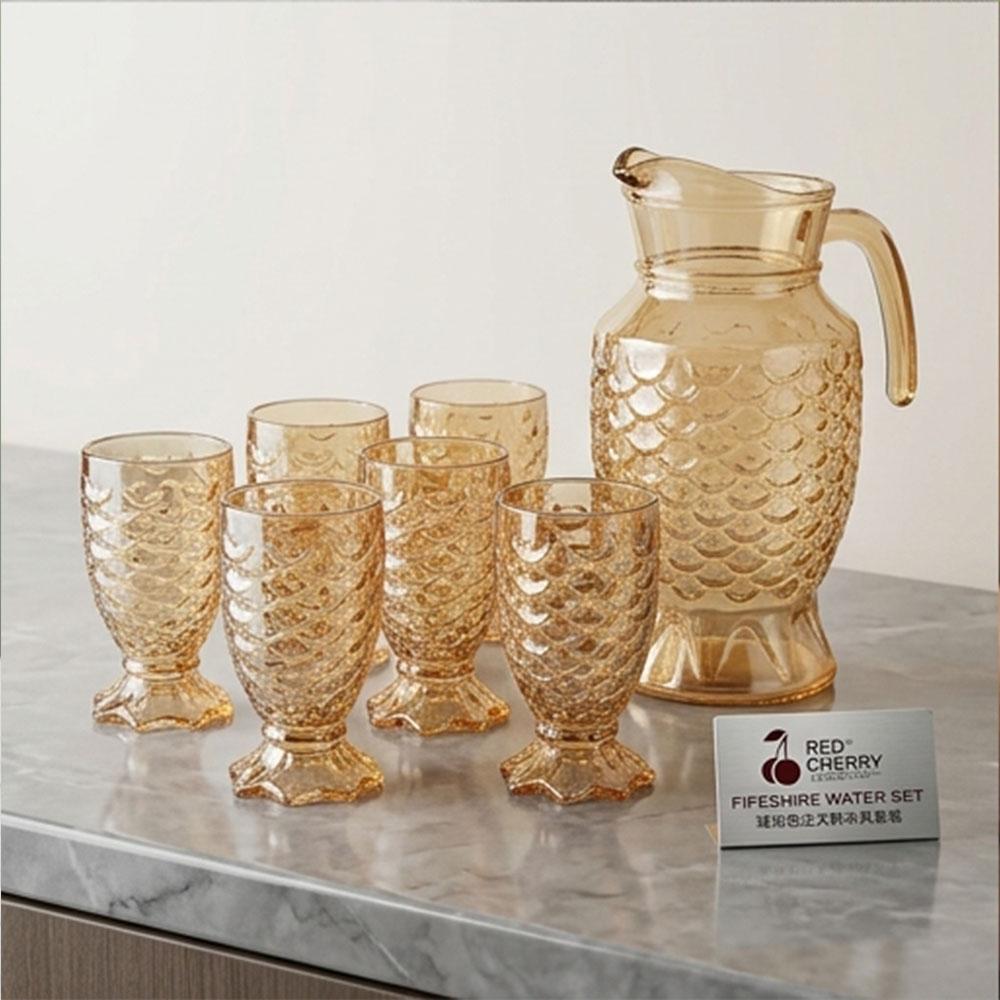 Glass Water Pitcher Set Clear Mermaid Tail Glass Cup Pineapple Pattern Heat Resistant Carafe for Home Dining Restaurant