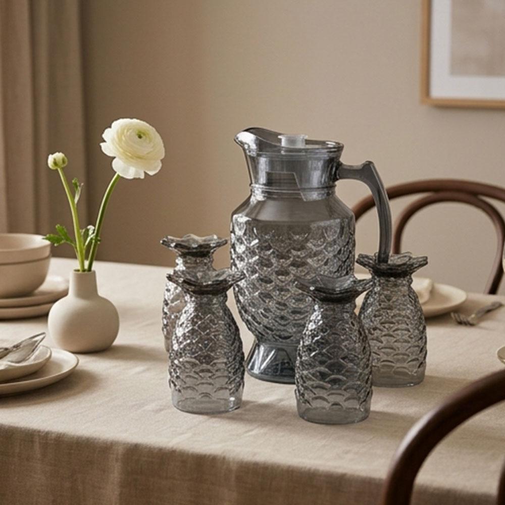 Glass Water Pitcher Set Clear Mermaid Tail Glass Cup Pineapple Pattern Heat Resistant Carafe for Home Dining Restaurant