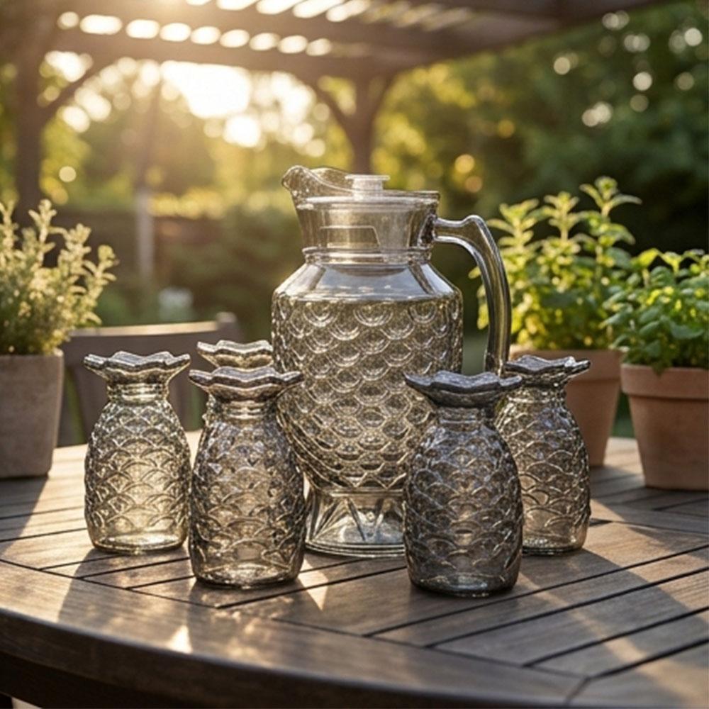 Glass Water Pitcher Set Clear Mermaid Tail Glass Cup Pineapple Pattern Heat Resistant Carafe for Home Dining Restaurant