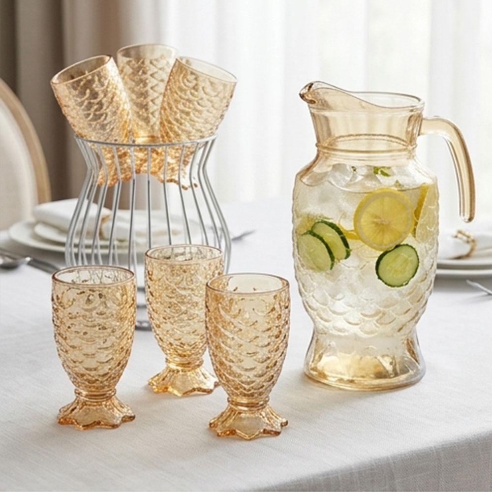 Glass Water Pitcher Set Clear Mermaid Tail Glass Cup Pineapple Pattern Heat Resistant Carafe for Home Dining Restaurant