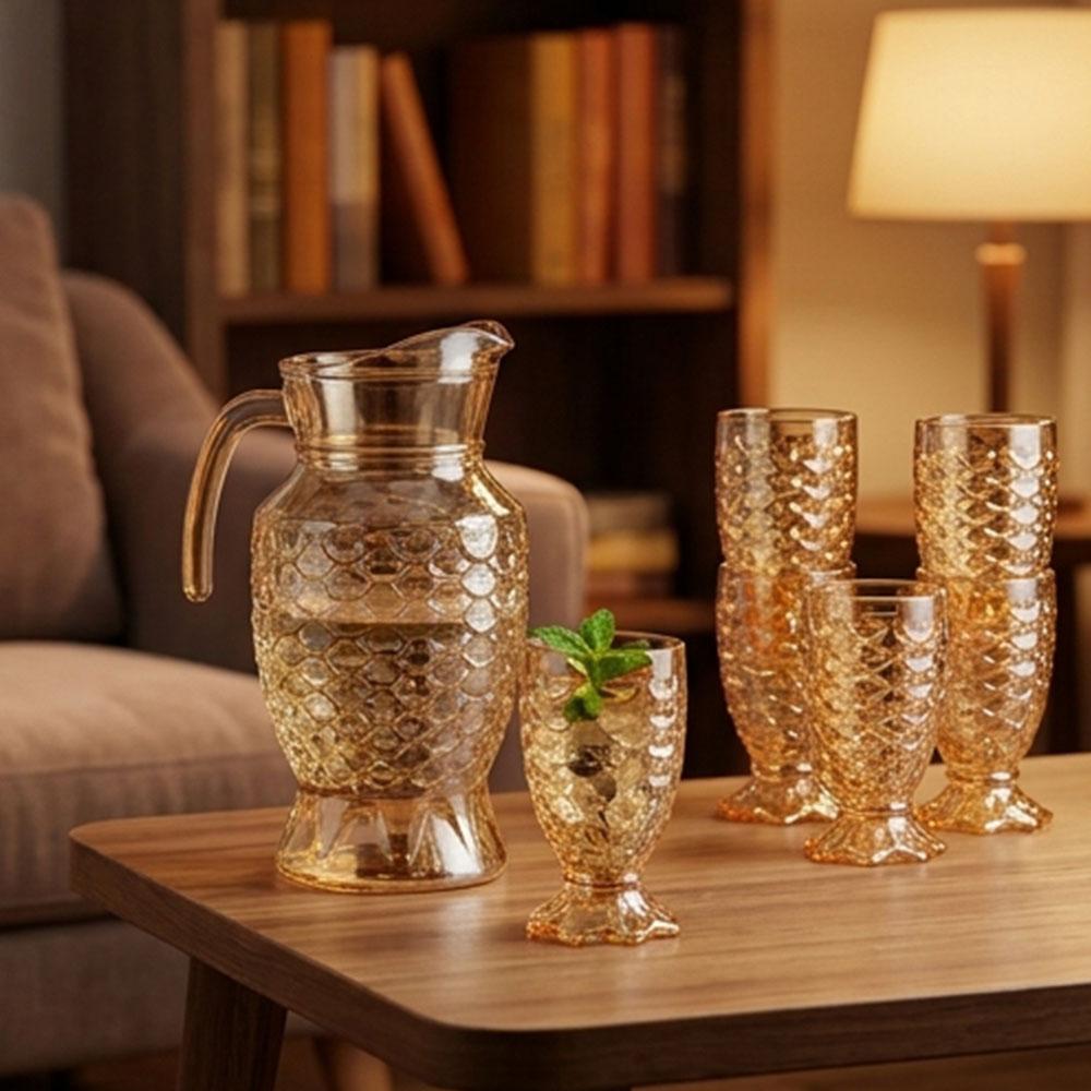 Glass Water Pitcher Set Clear Mermaid Tail Glass Cup Pineapple Pattern Heat Resistant Carafe for Home Dining Restaurant