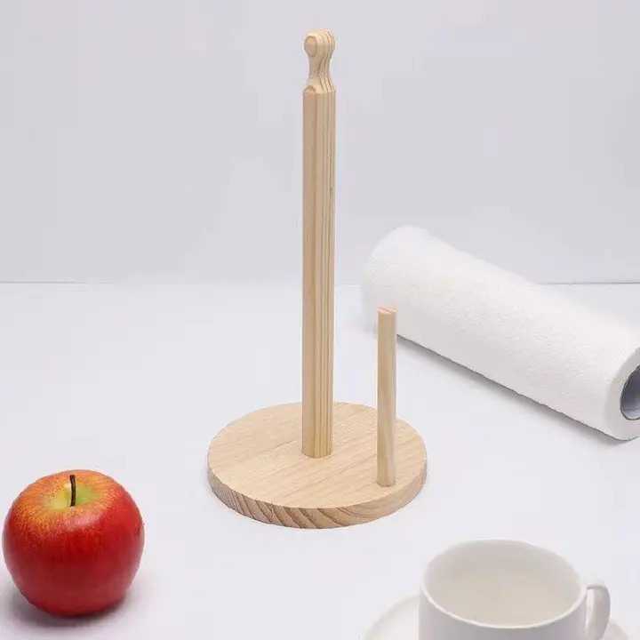 Bamboo tissue holder, Towel Holder Wooden Kitchen Bathroom Restaurant Durable Anti-Skid Tissue Vertical Stand Rack Hook Storage Accessories