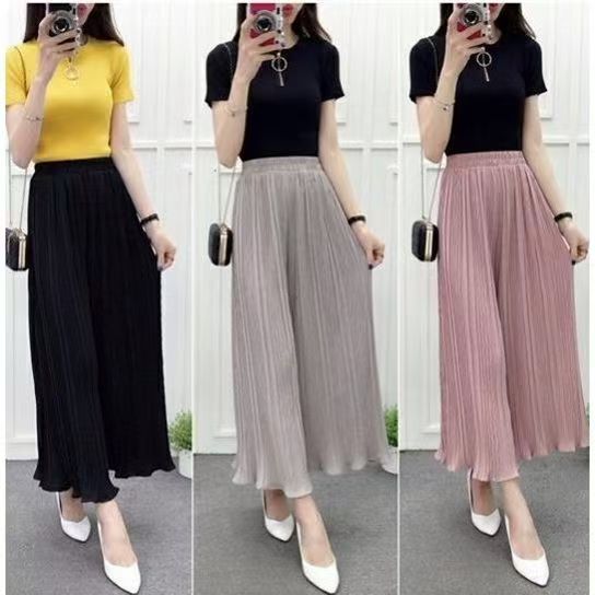 Women Pant High Waist Ruffled Large Size Chiffon Wide Leg Pants Women Pleated Loose Pants Lady Summer Trousers