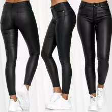 Solid Women Faux Leather Pant Side Slit Pencil Trousers Streetwear Elegant High Waist Office Lady Vintage Leisure Pants