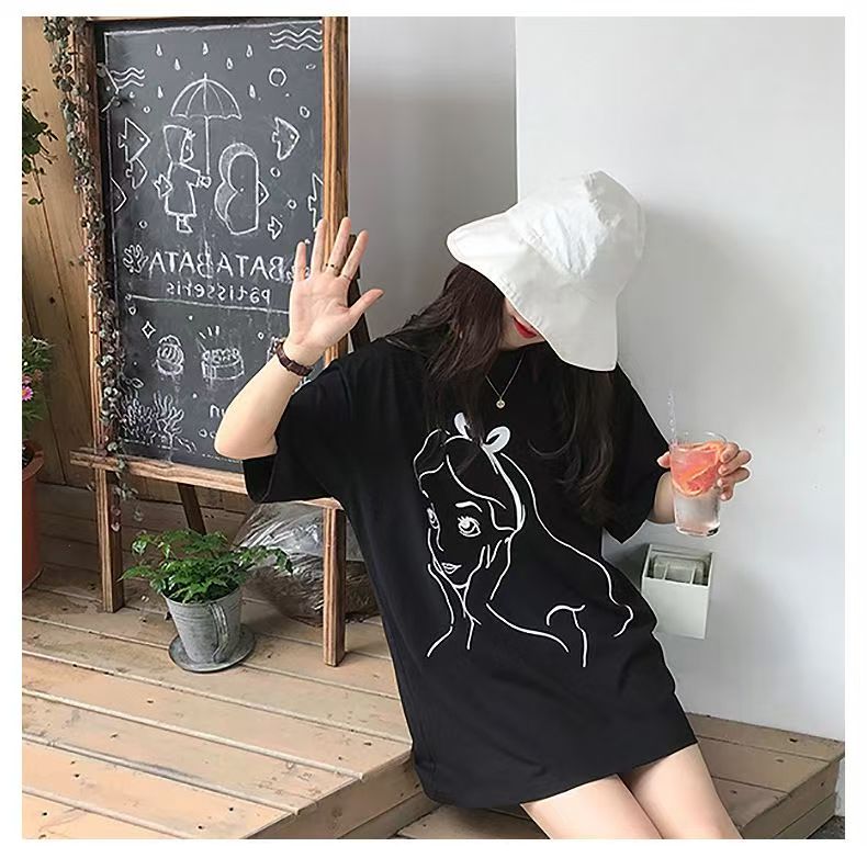 Fashion summer new printed mid-length short-sleeved T-shirt women loose tops ins women's clothing
