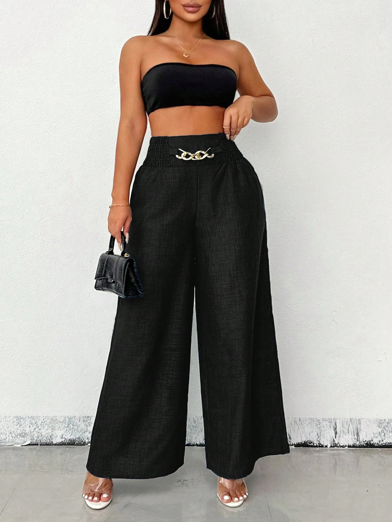 New Arrival Women Retro High Waist Wide Leg Pants Elastic Waist Draped Loose Women Trousers Fashion European American Style Casual Pants