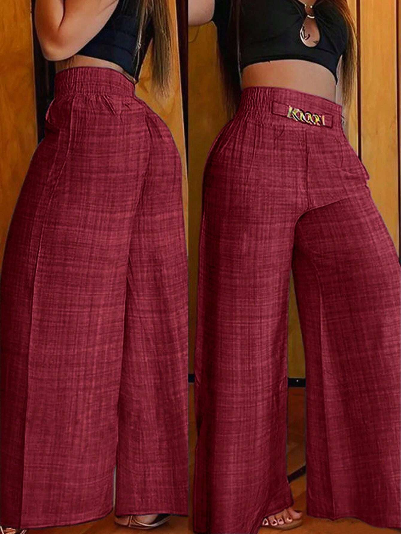 New Arrival Women Retro High Waist Wide Leg Pants Elastic Waist Draped Loose Women Trousers Fashion European American Style Casual Pants